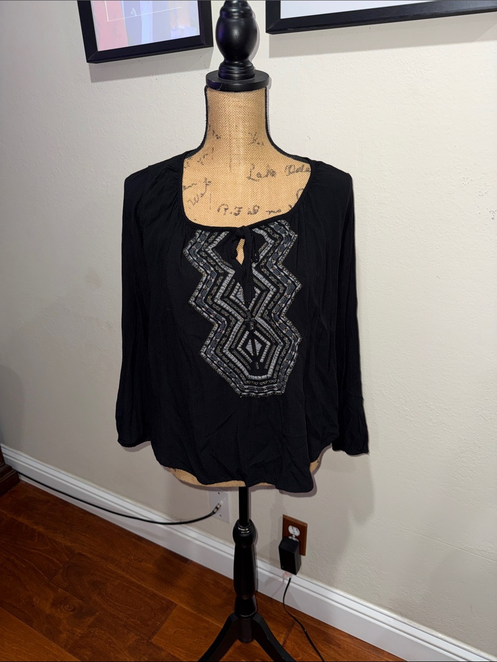 Mossimo Supply Co. Black Long-Sleeve Beaded Peasant Blouse